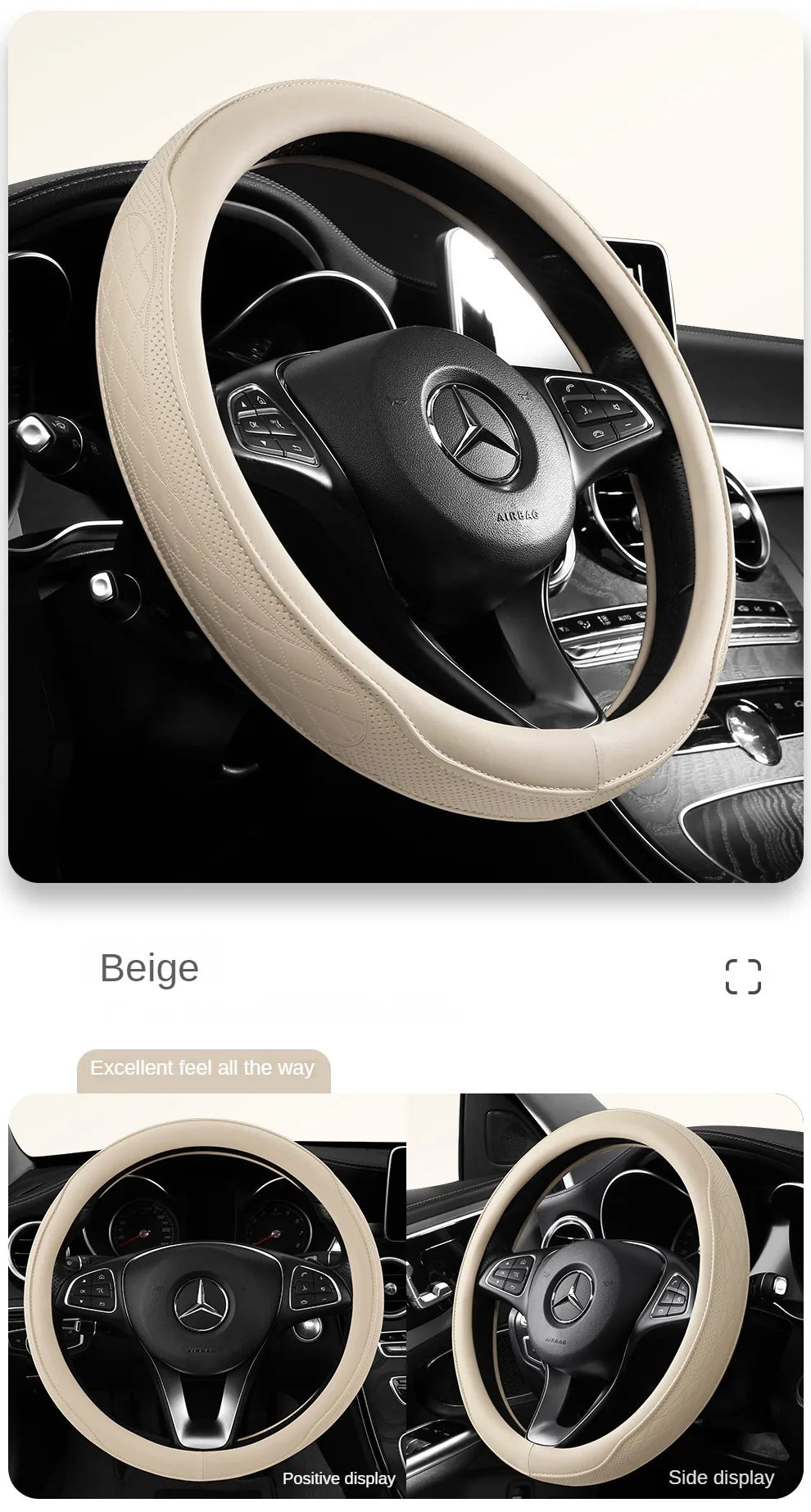 Napa Leather Perforated Patchwork Car Steering Wheel Cover, Non-slip, Breathable, Universal 15 Inch (Approx. 38.1cm)