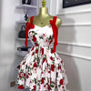 CM.YAYA Women Floral Printed Flare Sleeveless Bow Strap Belt Mini Dress 2025 Evening Sexy Beach Party Birthday Street Dresses