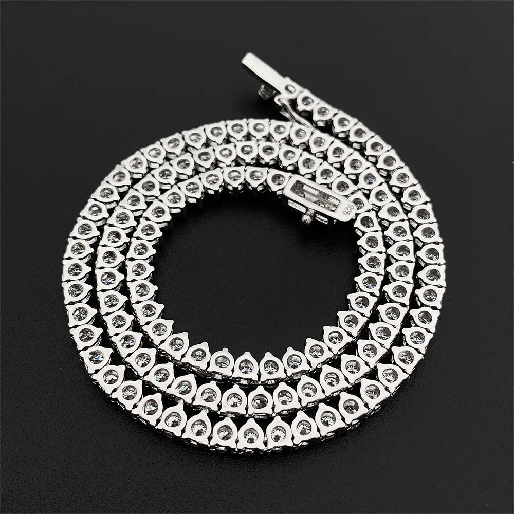 Houtros 3mm Full Moissanite Tennis Necklace 925 Sterling Silver 3 Prong Diamond Neck Chain Wedding Party Luxury Jewelry GRA