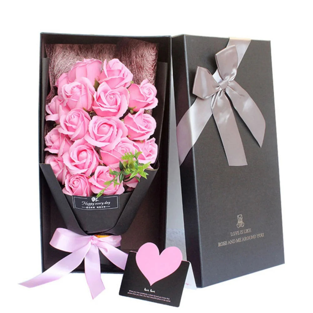 18Pcs/Box Soap Flower Bouquet Beautiful Flora Scented Bath Soap Flower in Gift Box for Anniversary Valentine's Day Mother Day