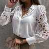 White Sexy Lace Hollow Out Women Blouse Autumn 2025 Spring Black Top Vintage Button Up Shirts Long Sleeve Mesh Design Tops 19948