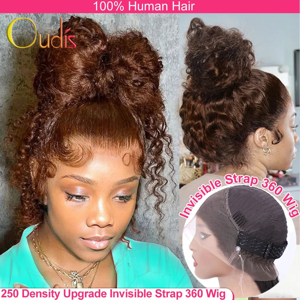 Water Wave Invisible Strap 360 Full Hd Lace Front Wig Chocolate Brown 30 Inch Deep Wave Frontal Wig Glueless Wig Human Hair
