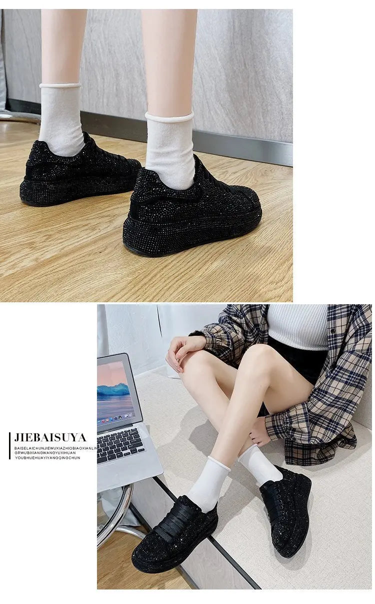 Brand Women's Sneakers Luxury Rhinestones Women Causal Shoes Designer Platform Sport Shoes Fashion Comfort Women Shoes Plus Size