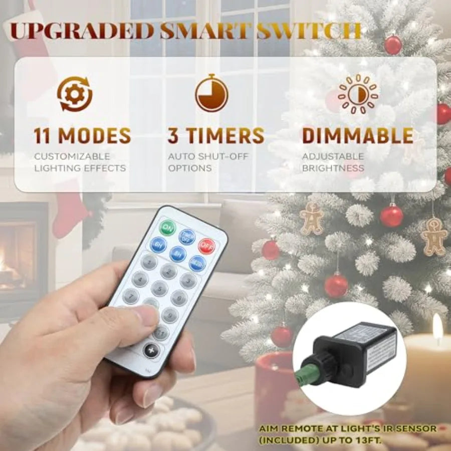 Prelit Snow Flocked Artificial Full Christmas Tree 9ft with Remote Control Christmas Pine Tree with 11 LightModes 2094 Branch T