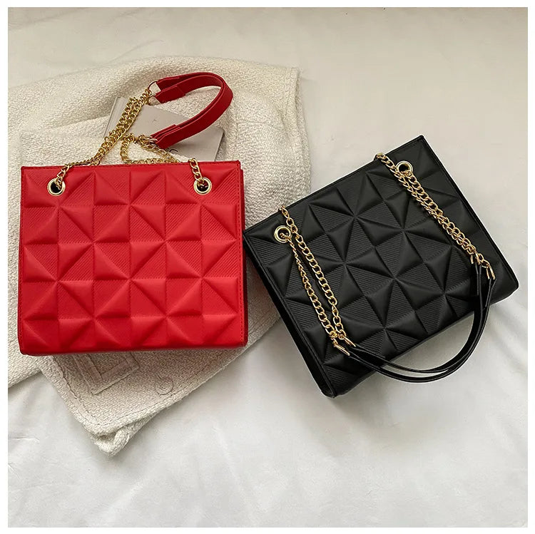 Ladies Fashion Large Capacity Chain Bag Retro Square Tote Bag Diamond Texture Shoulder Crossbody Daily Hundred Underarm Handbag