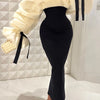 Plus Size Formal Black Wrap Neck Batwing Sleeve Long Sleeve Fold Maxi Dresses