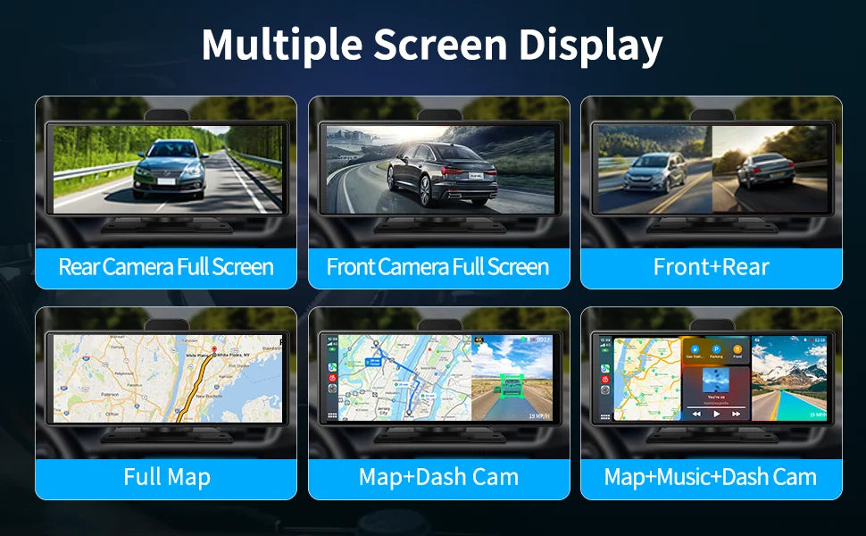 Imagebon 10.26" 4K ADAS Wireless CarPlay & Android Auto Dash Cam Night Vision 24h Park Monitoring Loop Recording GPS FM Car DVR