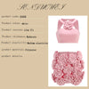 New sexy pink neck hanging backless dress, women's temperament short skirt decoration flower party dress set