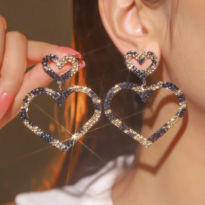 FYUAN Pink Black Heart Rhinestone Drop Earrings for Women Geometric Crystal Dangle Earrings Party Jewelry
