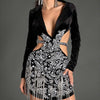 Stock Luxury Diamonds Tassel Sexy Hollow Out Black Mini Dress Woman Evening Celebrate Birthday Party Stage PhotoShoot Costume