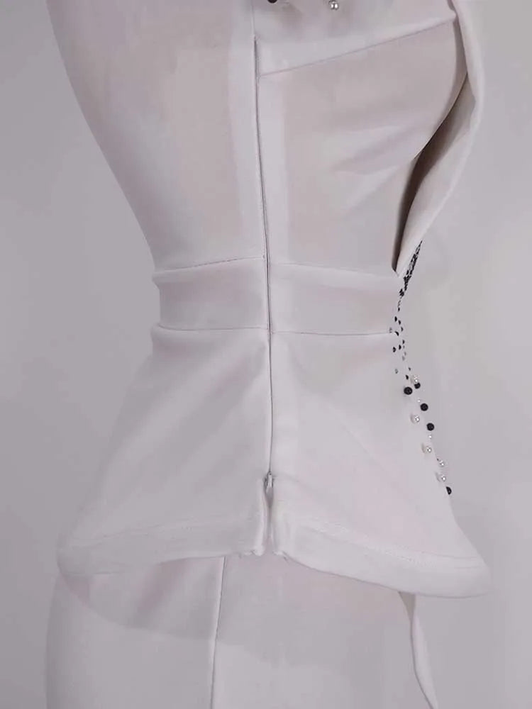 Spring 2 Pieces Set for Woman Pearl Top with Sleeves Pants Suit Women Outfit Elegant Classy Evening Wholesale Dropshipping