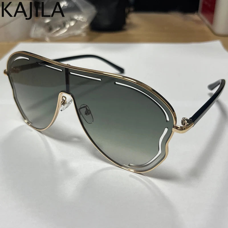 Oversized Hollow One-Piece Sunglasses Women Big Frame 2024 Luxury Brand Special-Shaped Sun Glasses For Ladies Eyewear Shades