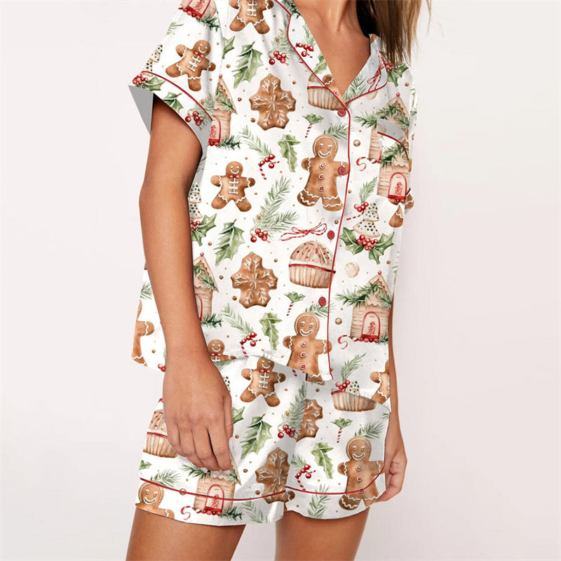 Nutcracker Pajamas Women Christmas Pajama Set Short Sleeve Tops+Elastic Waist Shorts Santa Claus Avatar Print Sleepwear Outfits