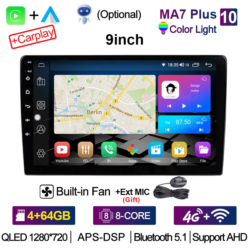 XIMA 7 9 10 inch 4G 8Core 5G WIFI Carplay Android Aauto Car Radio Multimedia Player 2 din stereo Receiver 2DIN GPS dvd Head Unit