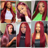 99J Burgundy Colored Wig 13x4 Transparent Lace Front Human Hair Wig Brazilian 180% Density Human Hair Highlight Wigs For Women