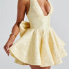Women Halter Neck Short Dress Summer Jacquard Big Bow Backless Bandage Elegant Evening Party Dresses for Cocktail Prom Wedding