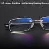 Men Blue Light Blocking Reading Glasses Women Dimond Cutting Rimless Eyeglasses Frame Anti Fatigue Hyperopia Presbyopic Eyewear