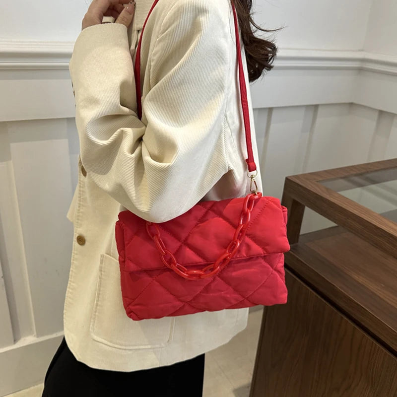 Acrylic Chain Crossbody Square Bags Casual Flap Women Commute Bags Quilted All-match Winter Large Capacity for Girls Shopping