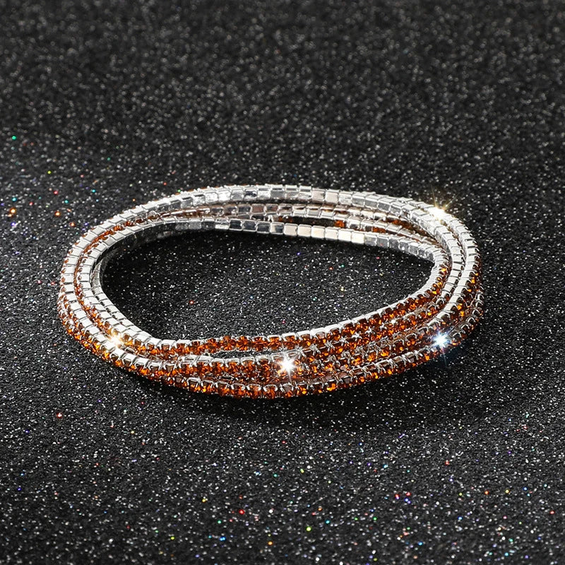 5Pcs/Lot Elastic Crystal Bracelets 2mm Charming Gold Color Crystal Rhinestones Metal Bangle Bracelet Jewelry DIY Gift