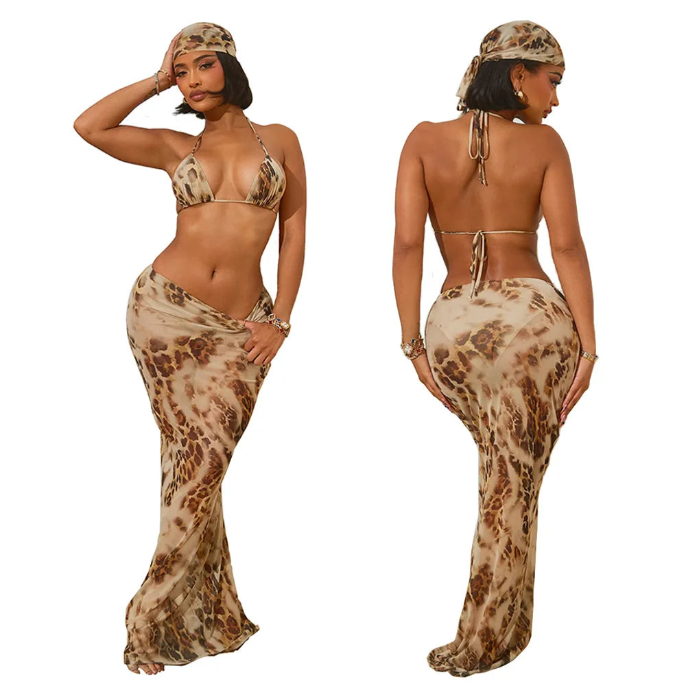 Cover Up Skirt Swimsuit Women Strapless Tank Crop Tops And Patchwork Skirt Fashion Pleated Beach Swimwear Bikini 2024 Summer