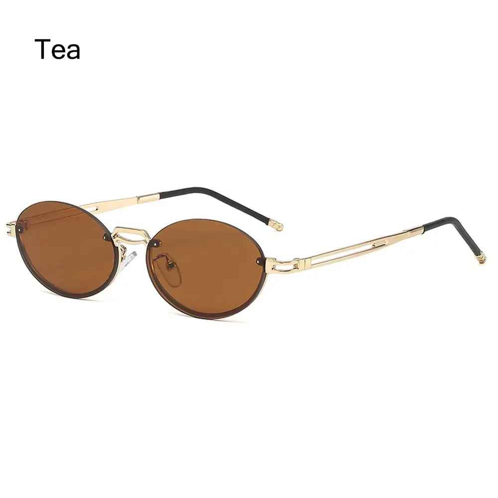 Vintage Metal Punk Sunglasses Rimless Oval Sun Glasses Trendy Frameless Shades UV400 Protection Gradient Glasses