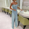 Women Jumpsuit Feather Tube Top Sexy Evening Party Jump Suits Sleeveless High-waisted Straight Playsuits Night Clubwear Overalls