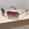 Y2K Luxury Brand Designer Rimless Square Sunglasses Women For Female Trendy Sun Glasses Diamond Butterfly Pink Punk Shades UV400