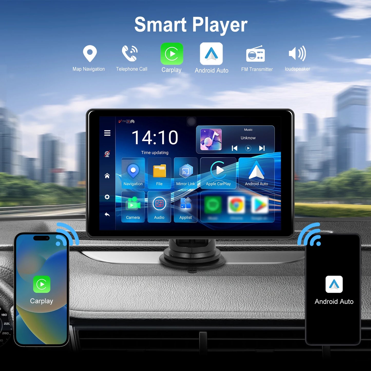 Podofo Universal Car Screen 8-Inch Multimedia WIFI Video Player Wireless Carplay Screen for Apple or Android 4+64GB Navigation