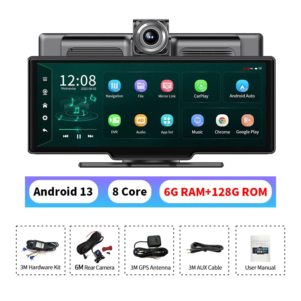 Imagebon Android 13 4G LTE 10.26 Inch Dash Cam Recorder 6+128G 8 Core ADAS Google Play GPS FM 24H Parking Monitor Mirror Video