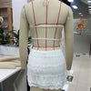 Combhasaki Women 2Pcs Smocked Outfits Set Sleeveless Lace-up Halter neck Crop Camis Vest+High Waist Floral Lace Hem Pencil Skirt