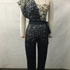 Fashion Sequins Decoration One Shoulder Backless Jumpsuit Women Female Slim Fit Stretch Lace-up High Waist  Back Zipper Rompers