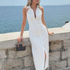 Bornladies Summer Sleeveless Single Breasted Dress Fashionable Ladies Slim Fit Collar Solid Color Long Dresses Women's Clothing