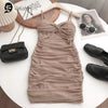 Dresses Women Sexy Club Shirring Design Summer Leisure Lady Mini  Straps Dress
