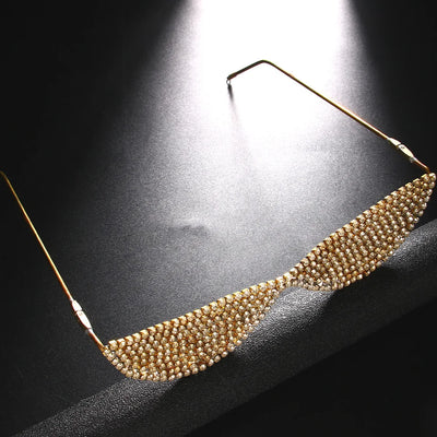 Shine Vintage Rhinestones Decoration No Lens Half Metal Glasses Frames Woman Luxury Eyewear Popular Fashion Eyeglasses Frame