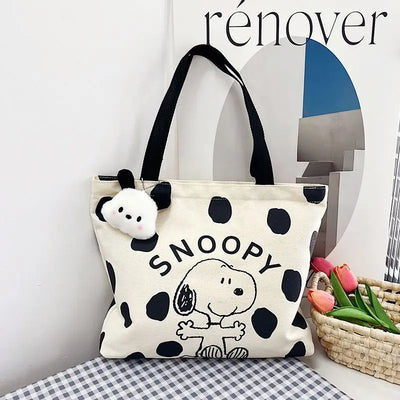 Snoopy Canvas Bag High Capacity Bag Canvas Shoulder Bag Cartoon Snoopy Women's Cute Handbag Printed Leisure Tote Bag Gifts