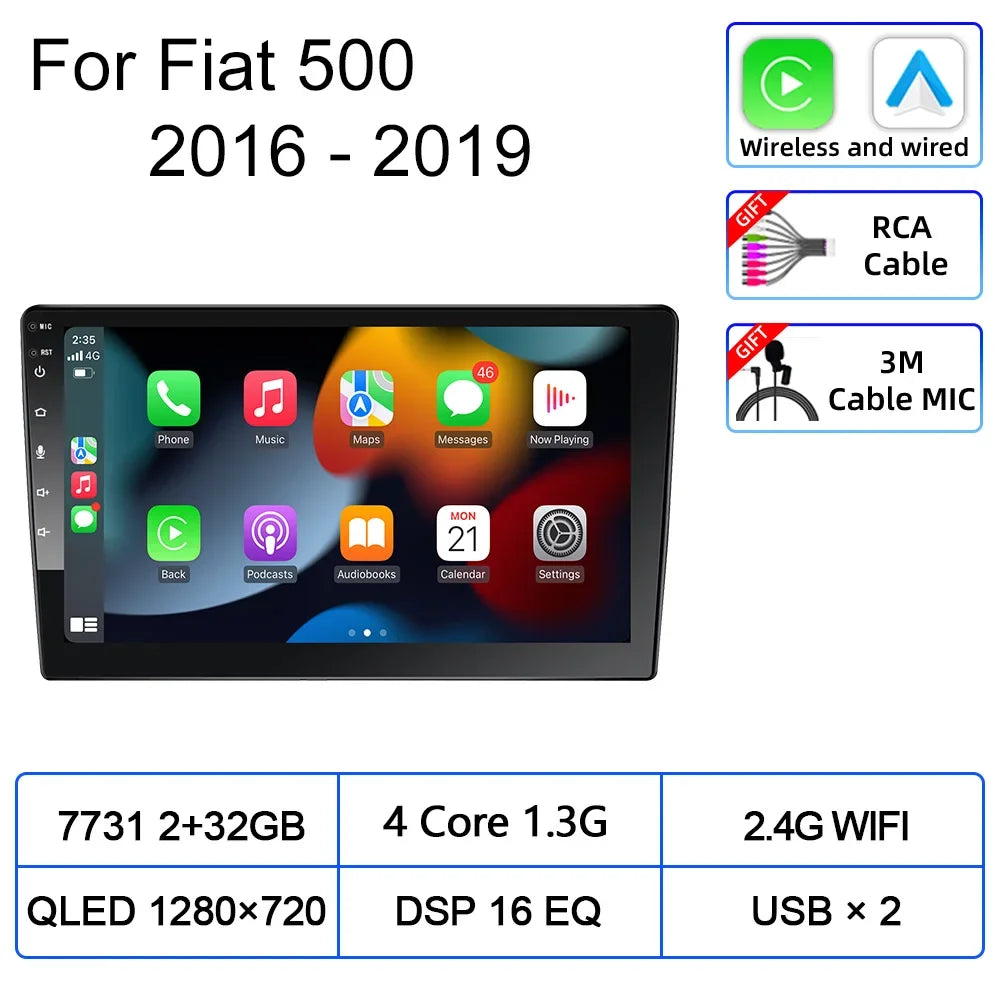 For Fiat 500 2016 2017 2018 2019 Car Multimedia Carplay Android Auto GPS stereo Radio Video Palyer 10 Inch Head Unit