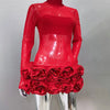 2024 New Sexy Mesh See through Stereoscopic Flowers Red Mini Evening Dress Sweet Woman Birthday Party Dress Performance costume