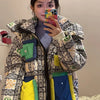 2023 European Station Winter New Down Jacket Women's Warm Fashion Short Color Patchwork Graffiti thick White Duck Down Coa