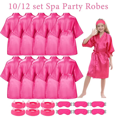 10/12/15/18 Sets Spa Party Favors Robe for Girls Kids Birthday Kimono Robe Satin Robe for Slumber Party DIY Birthday Squad Robes