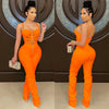 Sexy Solid Color Women's 2-Piece Slim Fit Open Back Zipper Tank Top+High Waist Trouser Set Amazing Bust Wrapping Street Clothing