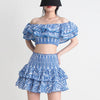 TWOTWINSTYLE Hit Color Print Casual Two Piece Sets For Women Slash Neck Short Sleeve Top High Waist Skirt Summer Set Female New