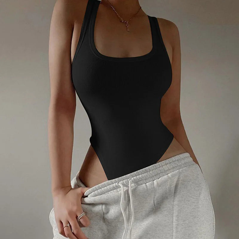 Sleeveless Knit Bodysuit 2024 Hot Summer Sexy Bodycon Off Shoulder Halter Tops Casual Street Bodice For Women ClubWear