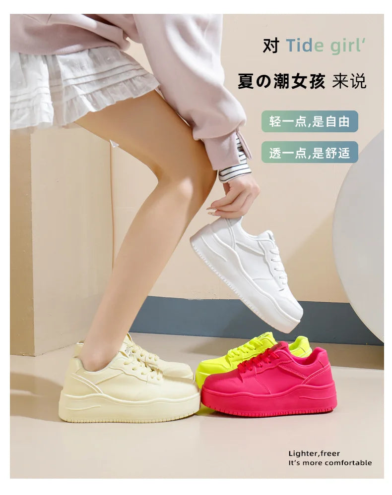 2025 New spring shoes for women green trainers platform lace up sneakers woman hip hop chunky sports shoes faux leather sneaker