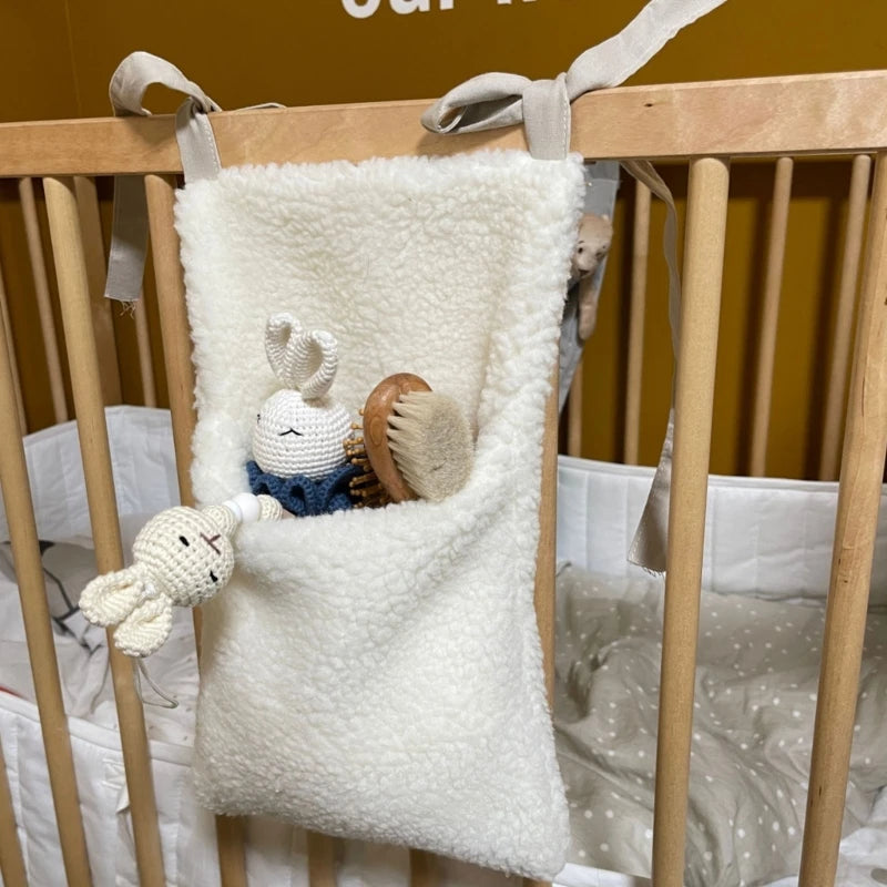 New Thick Plush Baby Crib Hanging Storage Bag Portable Double Pockets Newborn Cot Toy Organizer Bag Bed Headboard Storage Pouch