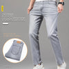 Summer Elastic Men's Jeans Fashion Gray Comfortable Business Straight Stretch Cotton Casual Denim Pants Brand Male Thin Trousers