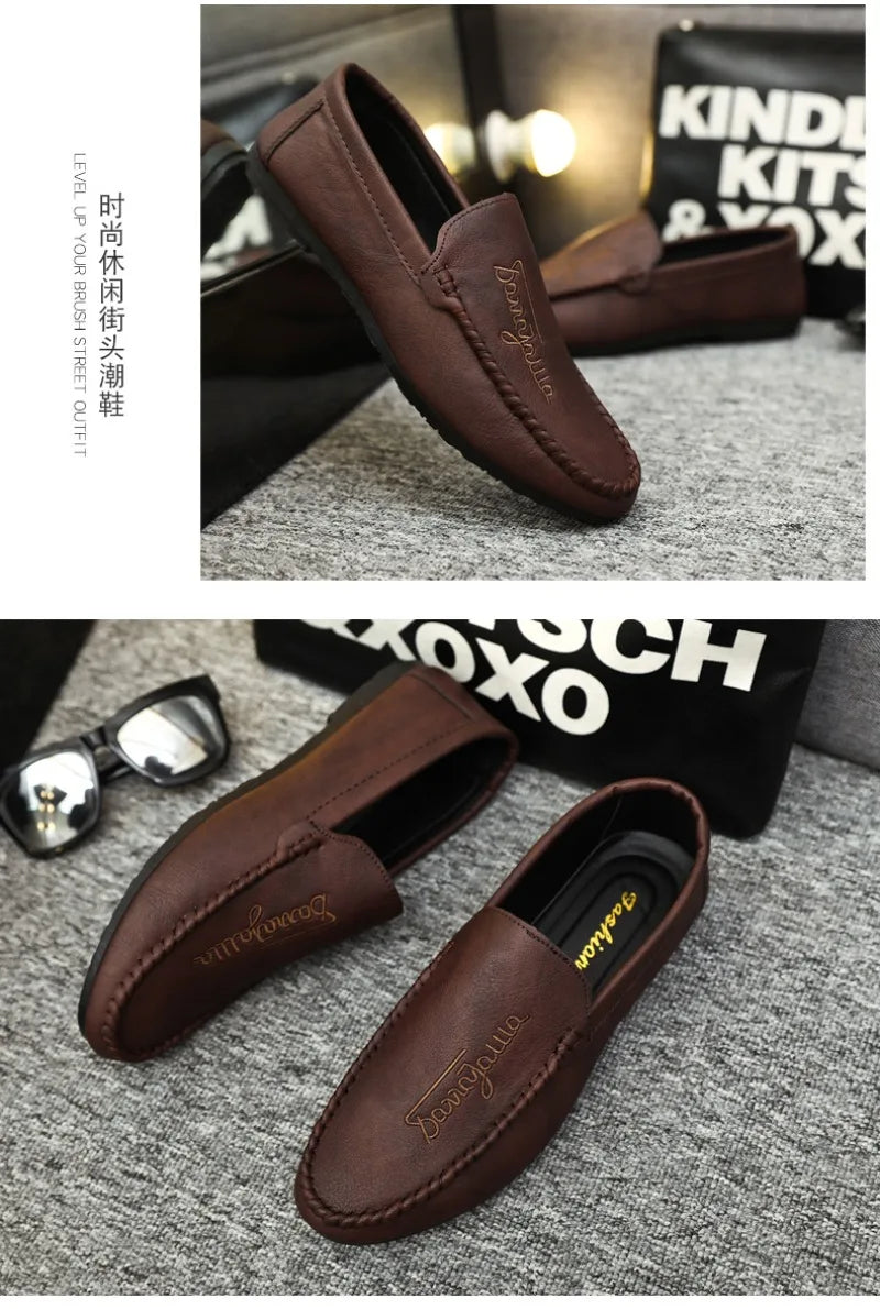Men Casual Shoes 2024New Men's Loafers Comfortable Flat Casual Shoes Men Breathable Moccasins Slip-On Soft Leather Driving Shoes