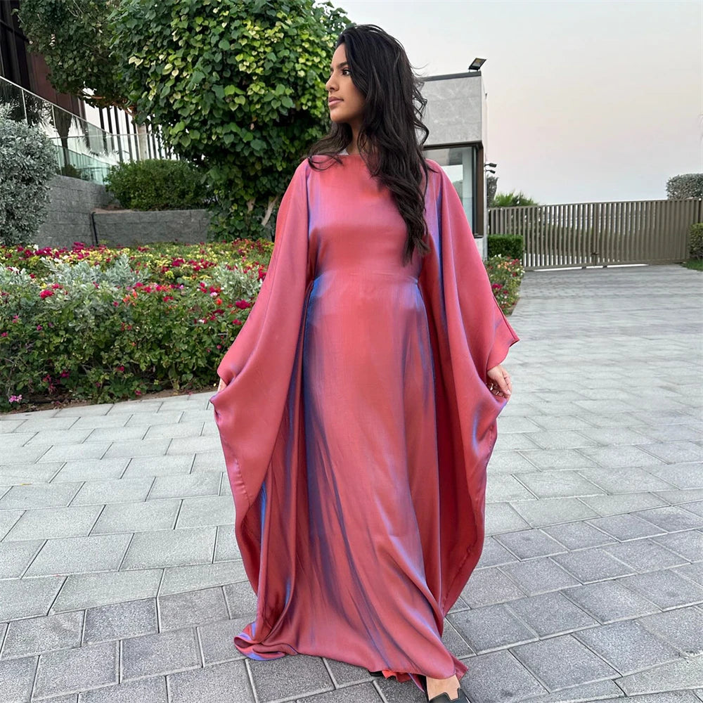 Batwing Butterfly Sleeve Satin Khimar Abaya Dubai Muslim Maxi Dress Kaftan Abayas For Women Kebaya Caftan Robe Femme Vestidos