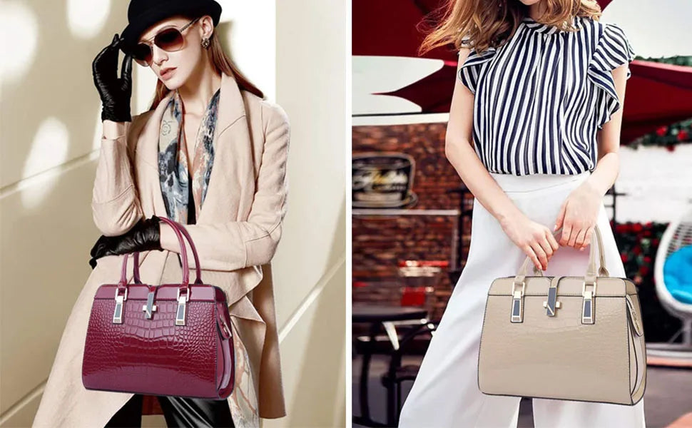 Luxury Brand Crocodile Handbag Women Tote Bag Bright Leather Women Purse Shoulder Bag Female Top-handle Bags Commuting Shopping