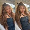 Water Wave 30 Inch Invisible Strap 360 Full Lace Front Wig Honey Blonde Highlight Deep Wave Frontal Wig Glueless Wig Human Hair