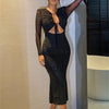 Tossy Glitter Hollow Out See-Through Maxi Dress Female Sexy Lace-Up Club High Waist Patchwork Sparkle Bandage Women Long Dress